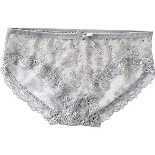 Underpants female lace sexy hollow waist breathable new pure cotton pants black and white girls shorts underwear