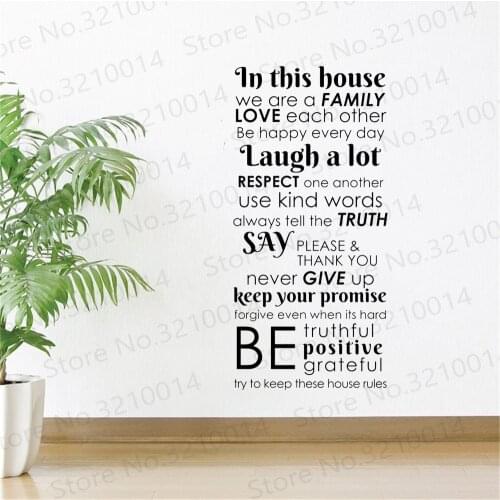 In This House We Are A Family Wall Decal Rules Poster Quote Sayings Sign Gift Vinyl Sticker Art Decor Print Stencil Mural WL139