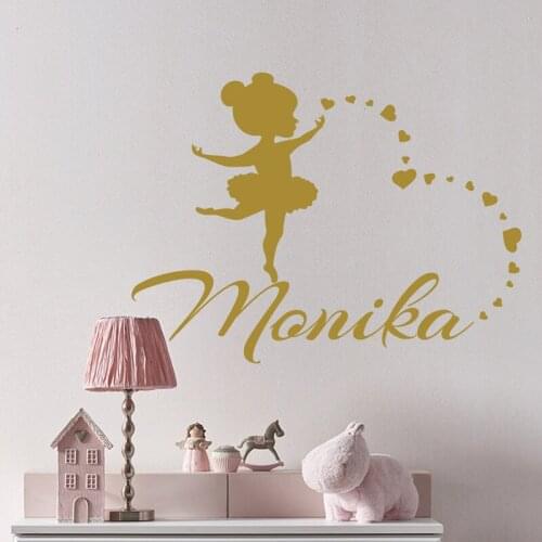 Ballerina Personalized Name Wall Decal Elegant Girls Heart Pattern Vinyl Wall Stickers For Kids Rooms Art Custom Name Decor SY85