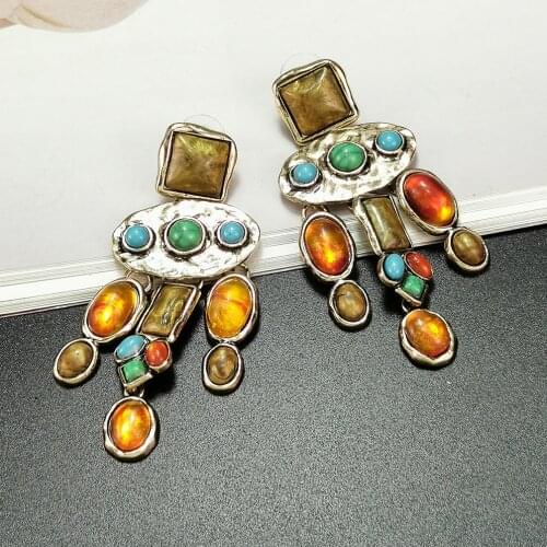MANILAI Vintage Multicolor Resin Stone Earrings For Women 2021 Geometric Big Dangle Statemen Big Drop Earring Fashion Jewelry
