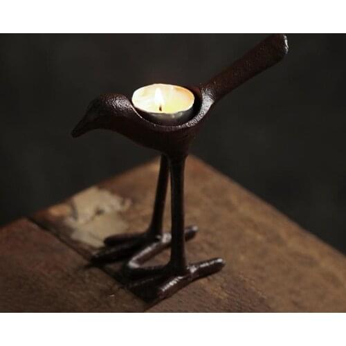 Vintage Cast Iron Candlestick Creative Bird Shape Candle Holder Art Home Decoration Accessories Miniature Figurines Gifts Crafts