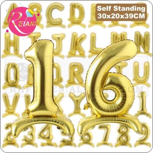 16 inch stand Gold Letter number Foil Inflatable Aluminum Ball Wedding Party Decoration Balloon Happy Birthday Party Supplies
