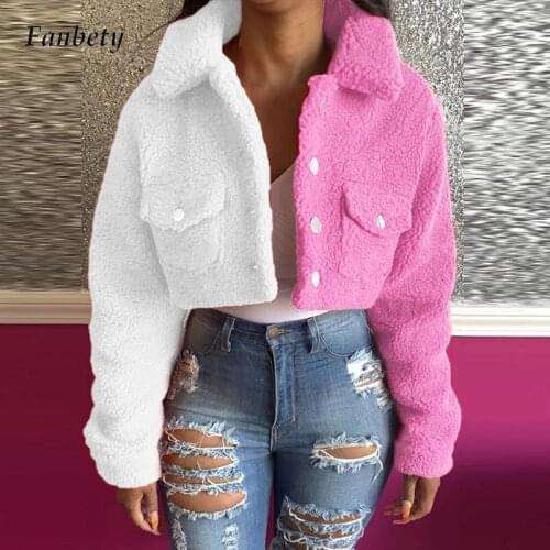 Fashion Colorful Print Patchwork Shaggy Jacket Women Autumn Elegant Turn-down Collar Button Tops Cardigan Winter Pocket Outwear