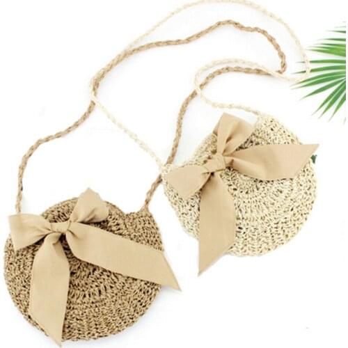 Women Shoulder Bag Round Rattan Hand Woven Straw Bags Beach Boho Crossbody Bag /BY