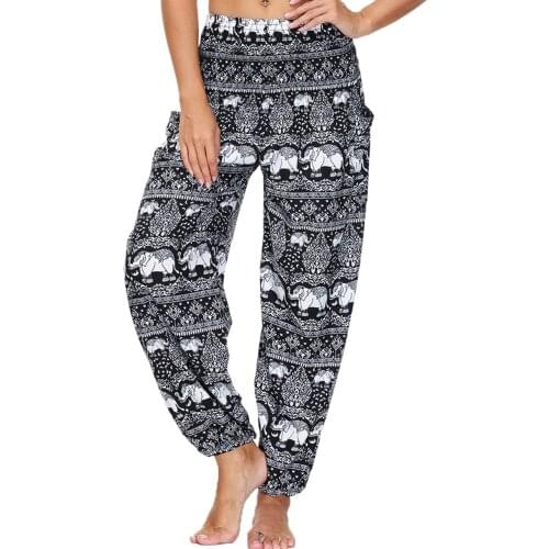 Womens Harem Hippie Yoga Pants,Casual Beach Pants,Floral Boho Lounge Print Genie Aladdin Pants with Pockets