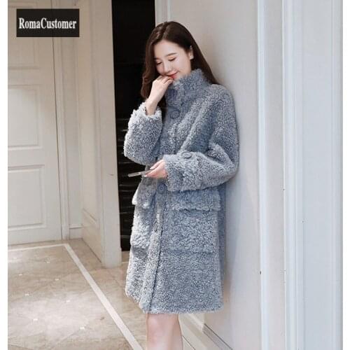 2021 Winter New Womens Long Loose Korean Blue Elegant Coat Office Lady Casual Single Breasted High Quality Solid Outerwear