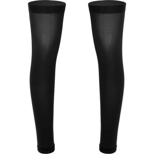 1 Pair Mens Sports Stockings Thigh High Full Leg Sleeve Footless Knee Brace Thigh and Calf Support Socks Running Stockings