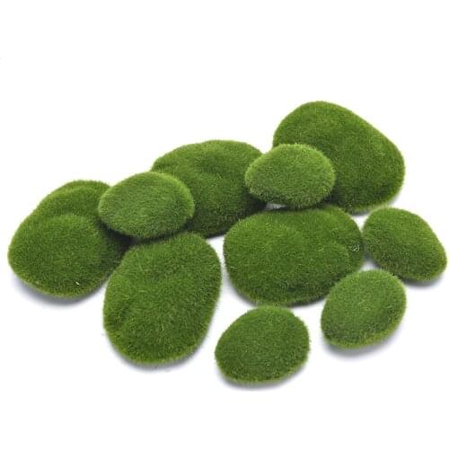 20Pcs 3 Size Artificial Moss Stone Rock Green Moss Covered DIY Home Garden Decor