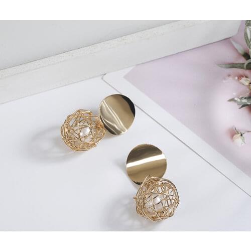 2019 New Fashion Stud Earrings For Women Silver Golden Color Round Ball Geometric European Design Drop Earrings For Party