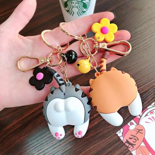 2020 Cute Cat Butt Key Chains For Women Girls Cats Ass Keychain Car Bag Animal Bell Pendant Keyring Jewelry Gift