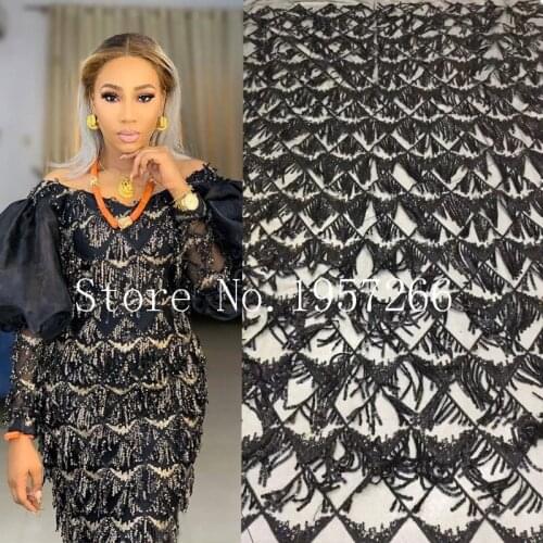 2021 New African French Black Color Sequins Lace Fabric,High Quality African Tulle Lace Fabric With Sequins For Wedding X21731
