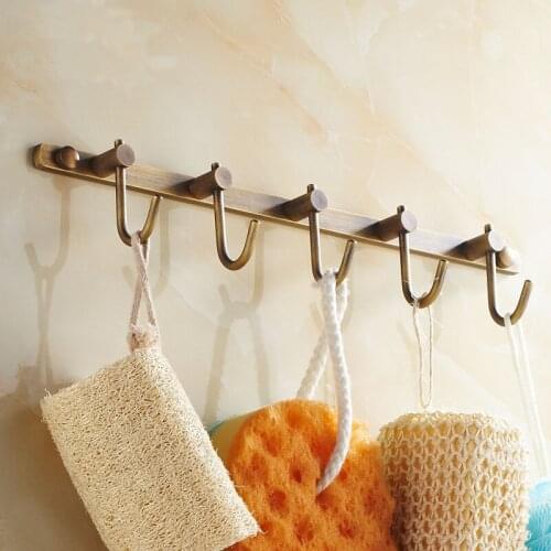 3~7 robe hooks European copper antique, Bathroom / kitchen towel hooks line hook, Brass hanging clothes hook door wall