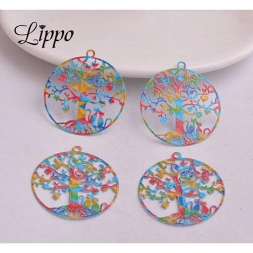 30pcs Colorful Brass Lacquer Filigree Wishing Tree Charm Earrings Findings Cat Pendants Embellishment DIY Jewelry Making No Fade