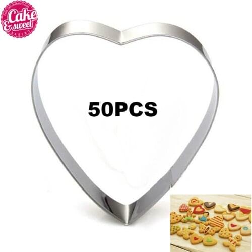 50pcs Cookie Cutters Stainless Steel Heart Shape Biscuit Mold Wholesale DIY Fondant Pastry Decorating Baking Tools