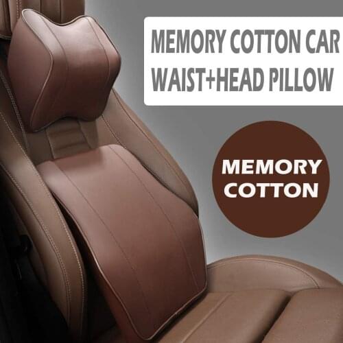 Memory Foam Car Headrest Pillow Leather Seat Supports Sets Back Cushion Adjustment Auto Neck Rest Lumbar Pillows