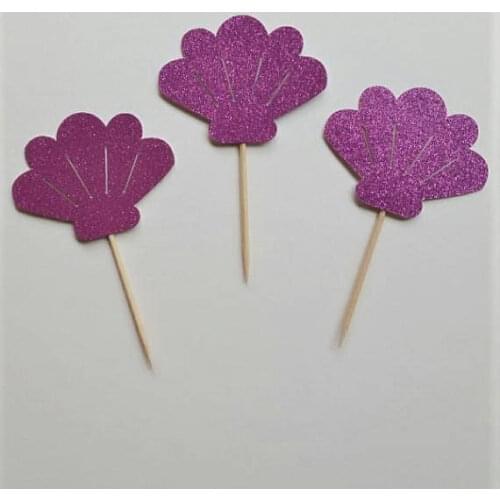 Glitter purple Sea Shell wedding birthday cupcake toppers party cake decoration doughnut food picks