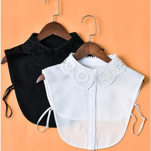 Linbaiway Black Women Hollow Out Floral Lace Fake Collar White Ladies Detachable Lapel Blouse Tops Female False Collars