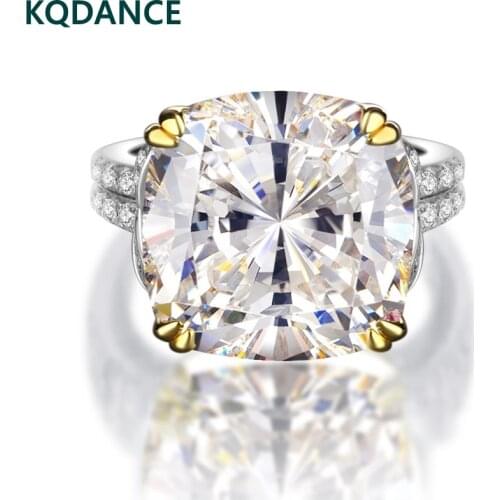 Big Simulated Cushion Cut Yellow/pink Stone 10ct Moissanite Diamond Ring 925 sterling Silver Large Wedding Rings for Women 2021