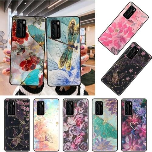 Phone Case For Huawei P4 P10 P30 P20 Lite P Smart Z Pro Black Cover Prime Tpu Shell 3D Hoesjes Flower Dragonfly Butterfly
