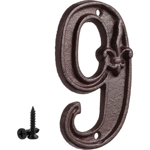 12cm Cast Iron House Numbers with Fleur De Lis Design Vintage DIY Door Address Door Gate Numbers House Sign Number #9