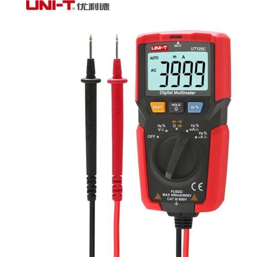 UNI-T Digital Multimeter Resistor Capacitor Frequency Diode NCV Test Low Voltage Display UT125C Mini Pocket Size Multimeter