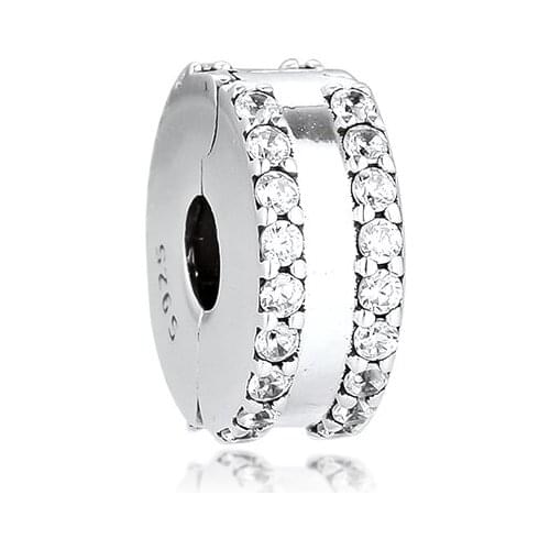 CKK Double Lined Clip Charm Silver 925 Sterling Pave Beads for Jewelry Making fit Charms Bracelet DIY free shipping 2C092