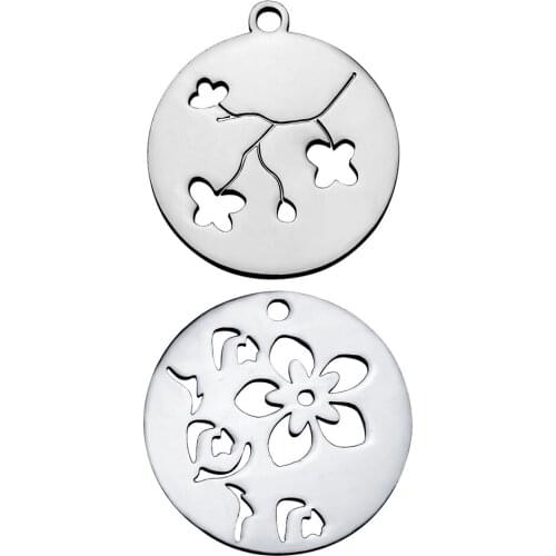 DIY Jewelry Stainless Steel Floating Hollow Flowers Round Charm Pendants for Bracelet Necklace Jewelry Making Wholesales