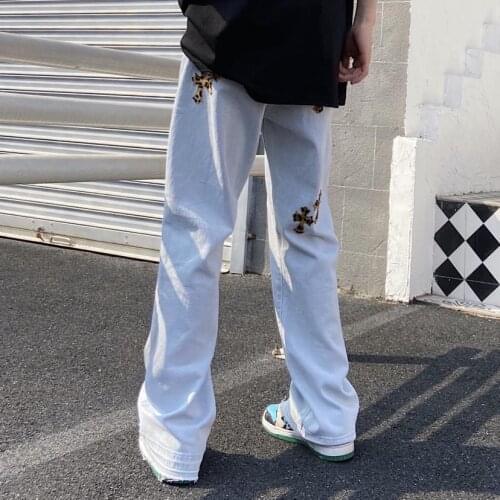 Men Streetwear Jeans Hip Jeans Pants trousers Baggy Men Wide Micro Embroidery Women Cross Hop Leg for Flared Straight Men Hip