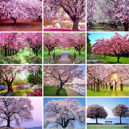 GATYZTORY DIY Painting By Numbers Cherry blossoms Landscape HandPainted Oil Painting Acrylic Painting Home Decoration Home Decor