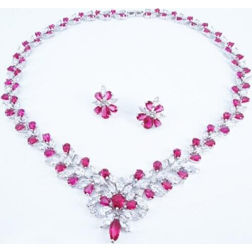 NEW FASHION romantic red GREEN flowers CZ zircon necklace earring wedding bride banquet formal dress jewelry set free shipping