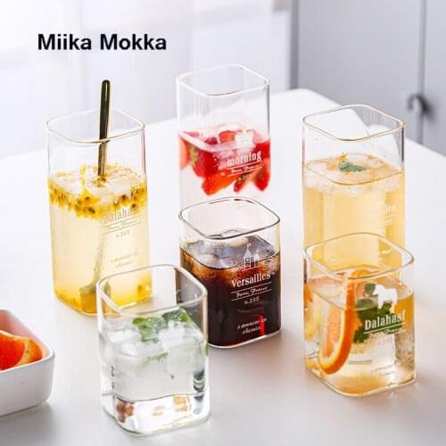 Creative Square Glass Mug Gold Letter Printing Breakfast Milk Coffee Cup Crystal Transparent Cup Home Drinkware