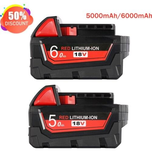 High Capacity 5000/6000mAh 18V Li-Ion Replacement Power Tool Battery for Milwaukee M18 48-11-1815 48-11-1850 2646-20 2642-21CT