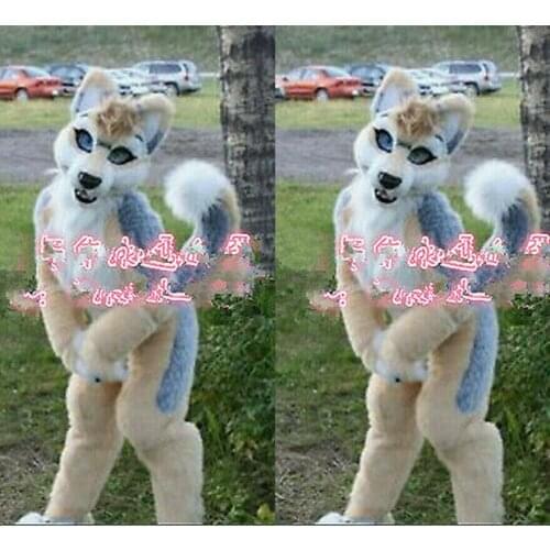 MascotBJ Long Fur Beige Husky Dog Fox Fursuit Mascot Costume Cosplay Fancy Dress Unisex