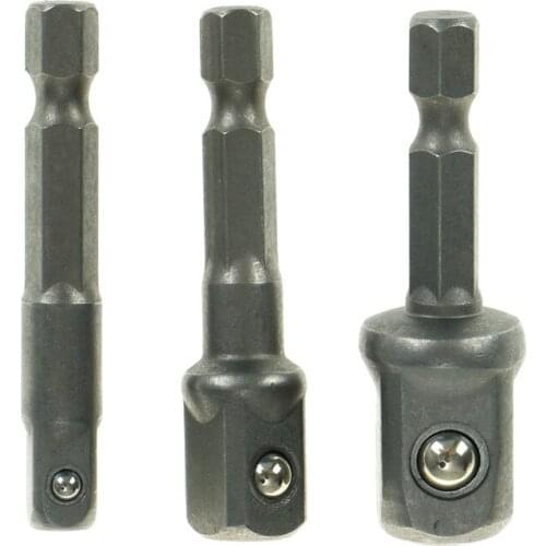 1/4 3/8 1/2" 3PC Mini Extension Rod Power Tools Nut Driver Impact Drill Socket Adapter Bits Set
