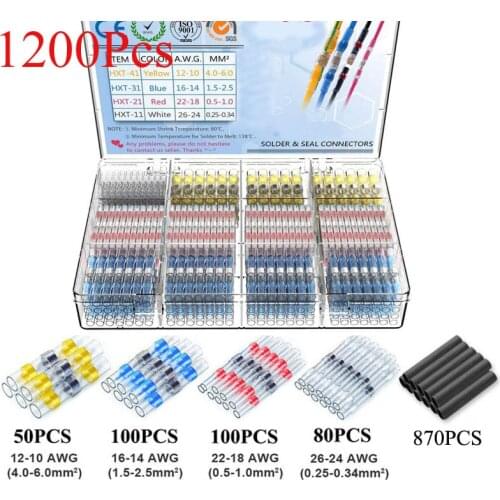 1200/800/300Pcs Solder Seal Wire Connectors Kit -Heat Shrink Butt Connectors Waterproof and Insulated Electrical Wire Terminals