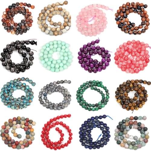 Natural Stone Beads For Jewelry Making DIY Muti-Styles 4 6 8 10 12mm Tiger Eye Chalcedony Round Loose Beads Bracelet Necklace