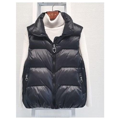 2021 New Autumn Winter Down Cotton Womens Vest Korean Loose Girls Versatile Stand Collar Vest Coat Leisure Time Outdoors Black