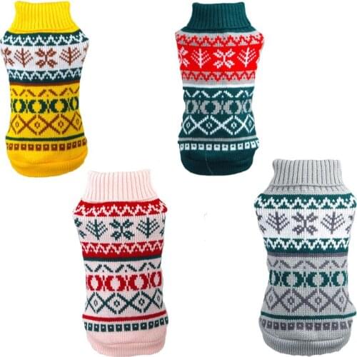 Pet Dog Clothes Warm Cat Sweater Winter Pet Clothing Rhombus Turtleneck Knitted Sweater Coat For Small Large Dogs French Bulldog