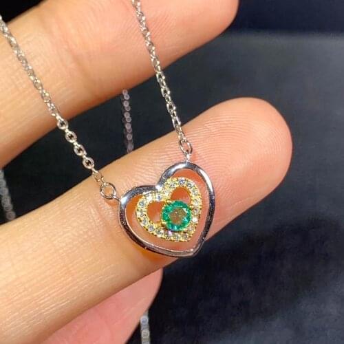 Heart style exquisite green natural emerald necklace for women silver jewelry round natural gem date love gift lucky birthstone