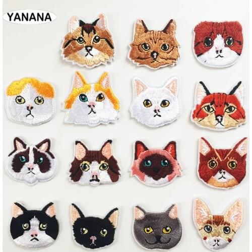 Many Cat Animal Head Patchwork Patch Embroidered Patches For Clothing Iron On For Shoes Bags Embroidery