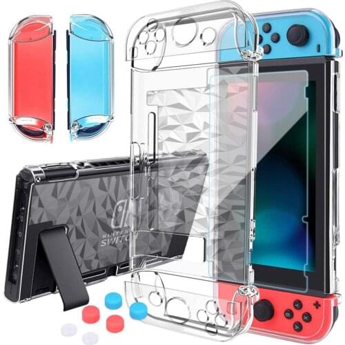 Nintendoswitch Crystal Protective Case Dockable Shell Cover for Nintendo Switch NS Tempered Glass Screen Protector Thumb Caps