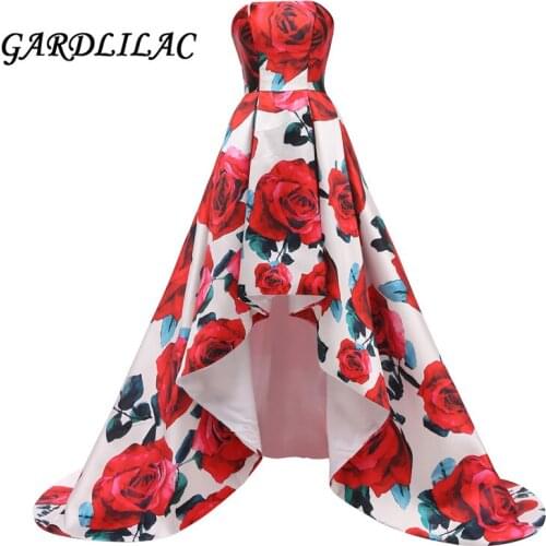 Colorful Red Floral Evening Dress 2019 Pattern Long Hi Lo Prom Dress Formal Party Gown Abendkleider 2019 Vestido robe de soiree