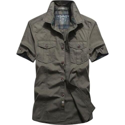 Men 2021 New Summer Mens Solid Military Short Sleeves Shirts Cotton Breathable Chemise homme Loose Army Shirt 4XL 5XL 6XL