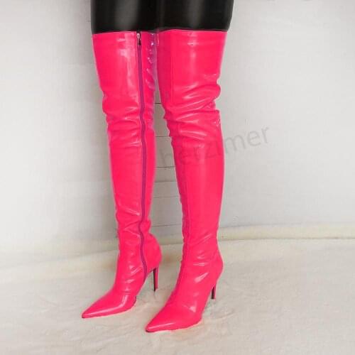 BERZIMER Colorful Shiny Women Thigh High Heels Boots Over Knee 11-13CM Heels Tall Boots Zapatos Mujer Shoes Woman Big Size 39 47