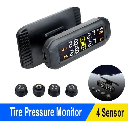 Solar TPMS Tire Pressure Monitoring System Temperature Warning Fuel Save Car Tyre Pressure Monitor With 4 External Sensors