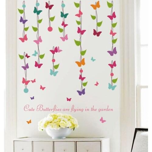 Modern Flower Vine Butterfly Wall Stickers for Living Room Bedroom Home Decoration Wardrob Background Party Decals Kids Room PVC