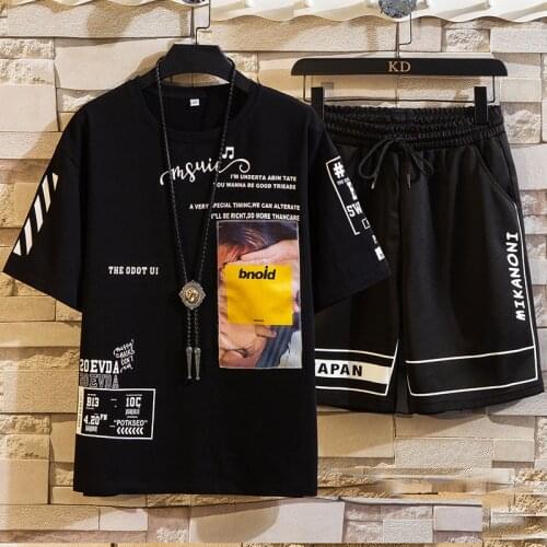 Tracksuit Casual Summer Cotton Short-Sleeved T Shirt & Shorts Pants 2PCS Sets Printed Sports Suit Two Pieces Top Tees +Trousers