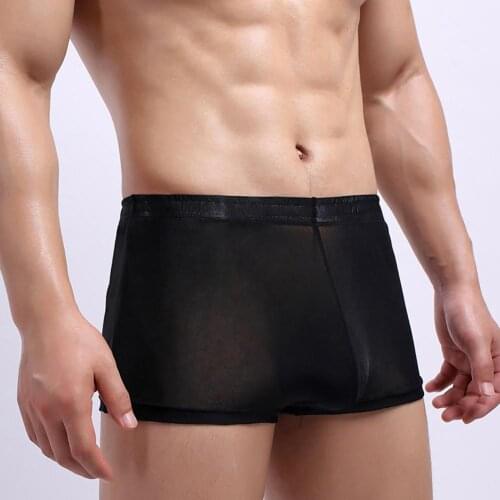 Summer Black Boxer Soutong See Through Men Underpants Solid Color Mesh Yarn Mid Waist Transparent Thin Boxer Underwear
