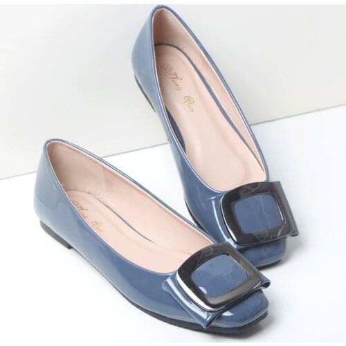Large Size 41 42 43 44 45 Women Flat Heel Shoes 31 32 33 Square Head Patent Leather Shoes Lady Flats Soft Sole Metal Decoration