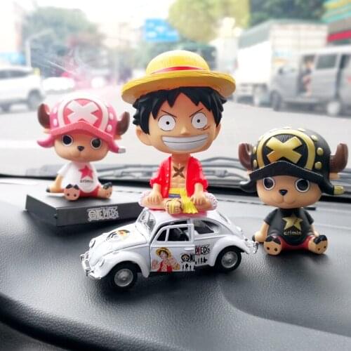Car Ornaments Decorations Cute Luffy Anime Cartoon Car Decoration Spring Shaking Head Doll Car Interior Decoration Accessories
